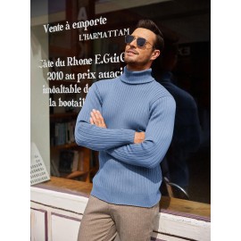 Plus Size Men'S Slim Fit Turtleneck Sweater Casual Warm Pullover Sweater Ribbed Sweater, Basic Style Top, Perfect for Fall/Winter Daily And Outdoor Wear