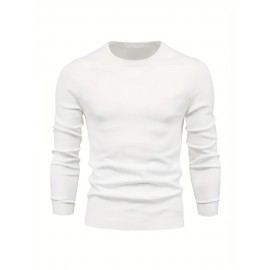 Men's Plus Size Geometric Pattern Crew Neck Sweater - Soft Stretch Pullover, All-Season Casual & Smart-Casual Long Sleeve Sweater, Regular Fit Machine Washable Top for Men, Versatile Streetwear & Formal Attire, PLUS SIZE