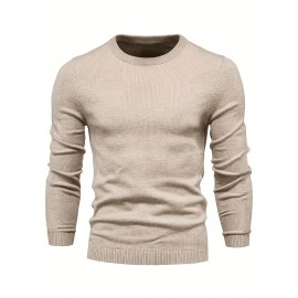 Men's Plus Size Geometric Pattern Crew Neck Sweater - Soft Stretch Pullover, All-Season Casual & Smart-Casual Long Sleeve Sweater, Regular Fit Machine Washable Top for Men, Versatile Streetwear & Formal Attire, PLUS SIZE