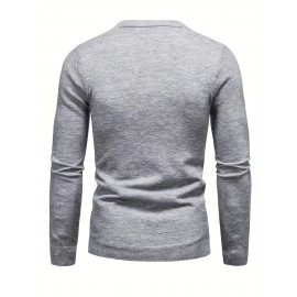 Men's Plus Size Geometric Pattern Crew Neck Sweater - Soft Stretch Pullover, All-Season Casual & Smart-Casual Long Sleeve Sweater, Regular Fit Machine Washable Top for Men, Versatile Streetwear & Formal Attire, PLUS SIZE