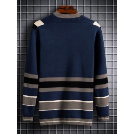 Men's Color-Block Cardigan Jacket - Open-Front Button Closure, Soft Winter Layering Coat (Size Up for proper fit) | Machine Washable Swebs for Fall & Winter | Casual, Office, Streetwear | Color-Block/Striped/Solid Options, PLUS SIZE