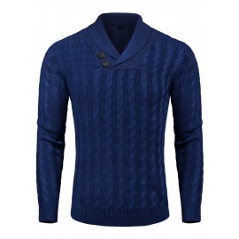 Men'S Shawl Collar Pullover Sweater Slim Fit Casual Button Cable Knit Sweaters, Plus Size