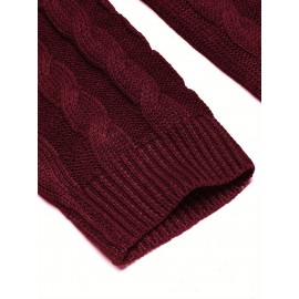 Men'S Shawl Collar Pullover Sweater Slim Fit Casual Button Cable Knit Sweaters, Plus Size