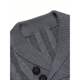 Men'S Shawl Collar Pullover Sweater Slim Fit Casual Button Cable Knit Sweaters, Plus Size