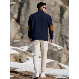 Men'S Jacquard Knit Sweatshirt for Autumn And Winter, Casual Outdoor Long Sleeve Pullover with Stand Collar, Plus Size