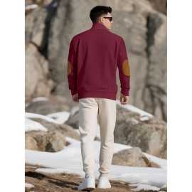 Men'S Jacquard Knit Sweatshirt for Autumn And Winter, Casual Outdoor Long Sleeve Pullover with Stand Collar, Plus Size