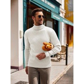 Men's Slim Fit Ribbed Turtleneck Sweater - Lightweight Knit Pullover for Fall/Winter, Casual Long Sleeve, Machine Washable, Solid Color, Comfortable Casual Attire, PLUS SIZE