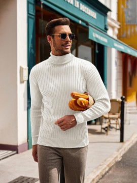 Men's Slim Fit Ribbed Turtleneck Sweater - Lightweight Knit Pullover for Fall/Winter, Casual Long Sleeve, Machine Washable, Solid Color, Comfortable Casual Attire, PLUS SIZE