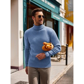 Men's Slim Fit Ribbed Turtleneck Sweater - Lightweight Knit Pullover for Fall/Winter, Casual Long Sleeve, Machine Washable, Solid Color, Comfortable Casual Attire, PLUS SIZE