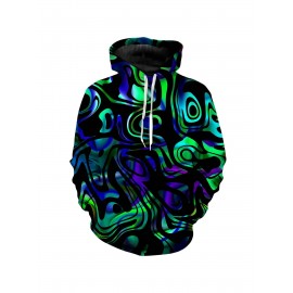 Men'S Psychedelic Hoodie - Long Sleeve Pullover Sweatshirt with Hood, Machine Washable Winter Warmth, Harajuku Streetwear for Concerts, Parties & Everyday Outfits - Available in Green, Purple, Pink, Blue, Yellow, Orange - Bold Statement Piece, Party Outfit, Geometric Pattern, Durable Construction, Fashion Enthusiasts, PLUS SIZE