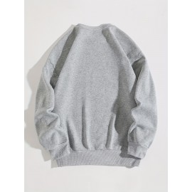 Men'S Loose Fit Sweatshirt - White Pullover with Minimalist Graphic, Soft Polyester Long Sleeve Shirt for Everyday & Formal Wear, Machine Washable Winter Sweater for Men, Sweater, Casual Wear, Korean Fashion, Durable Construction, Printed Top, Streetwear Lovers, PLUS SIZE