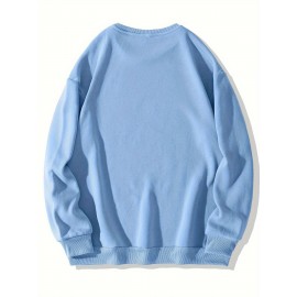 Men'S Loose Fit Sweatshirt - White Pullover with Minimalist Graphic, Soft Polyester Long Sleeve Shirt for Everyday & Formal Wear, Machine Washable Winter Sweater for Men, Sweater, Casual Wear, Korean Fashion, Durable Construction, Printed Top, Streetwear Lovers, PLUS SIZE