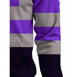 Men's Neon Green/Orange/Gray Full-Zip Hooded Jacket - Heavy-Duty Zipper Closure, Loose-Fit Casual Coat for Gym, Hiking & Urban Streetwear - Machine Washable Spring/Fall Outerwear with Hood (Neck Collar) - -First Color Block Design, PLUS SIZE