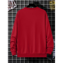 Men's Bird Logo Print Crew Neck Sweatshirt - White Bird Logo on Dark Blue, Casual Long Sleeve Pullover, Minimalist Sweater for Gym, Office & Casual Attire, Versatile Sportswear & Smart-Casual Outfit Essential, PLUS SIZE