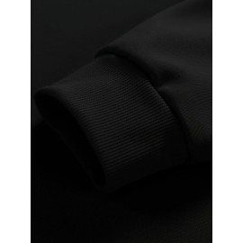 Men's Bird Logo Print Crew Neck Sweatshirt - White Bird Logo on Dark Blue, Casual Long Sleeve Pullover, Minimalist Sweater for Gym, Office & Casual Attire, Versatile Sportswear & Smart-Casual Outfit Essential, PLUS SIZE