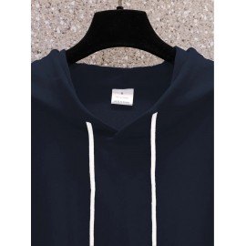 Men'S Plus Size Hoodie - Navy Pullover Sweatshirt, Regular Fit Long Sleeve Hooded Sweater for Everyday & Formal Wear, Soft Knit Fabric with Slight Stretch - Big & Tall Friendly