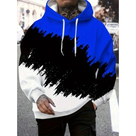Men'S Casual Hooded Sweatshirt- 3D Color Block Print, Red Black White Abstract Design, Long Sleeve Regular Fit, Knitted Fabric, Front Pocket and Digital Heat Transfer Printing, Suitable for All Seasons Comfortable, Sweatshirt Hoodie, Comfortable Pu, PLUS SIZE