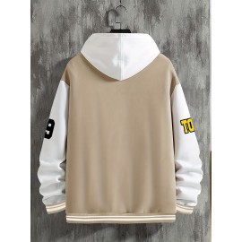 Men's Large Size Baseball Jacket A-69 Letter Print (A for Alpha, 69 for Number 6 & 9) - Plus Size Outerwear with Snap Closure & Pockets, Machine-Washable Polyester Spring/Fall Winter Casual Wear - Christmas Gift for Big & Tall Men, PLUS SIZE