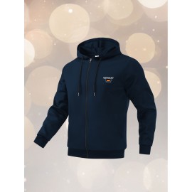 Men'S Plus Size Hooded Jacket - Navy Blue with Germany Deutschland Text, Zip-Up Front Closure, All-Season Casual Coat for Everyday & Formal Events, Lightweight Outerwear (Size Larger than Regular Fit), Versatile Layering, Modern Menswear, Durable Fabric, Stylish Coat, Urban Style, Layering Piece, Trendy Menswear, Highquality Stitching, Big And Tall Men, PLUS SIZE, Seasonal Fashion, Plus Size Men, ' Fashion Classy jacket, formal jacket men plus size talllageHeavy Jacket warmer mens