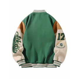 Men's Vintage Varsity Jacket with Number 17 & Team Logo - Plus Size Baseball Coat, Retro School Team Uniform, Machine Washable, Autumn Winter Casual Streetwear, Christmas Gift for Him, PLUS SIZE