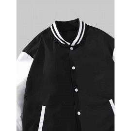 Men's Large Size Baseball Jacket with Letter 'M' Print (for Miami/other letters) - Buttonless Snap Closure, Machine-Washable Polyester Coat, Pockets - Casual Winter Outerwear for Big & Tall, Christmas Gift (No hat Included), PLUS SIZE