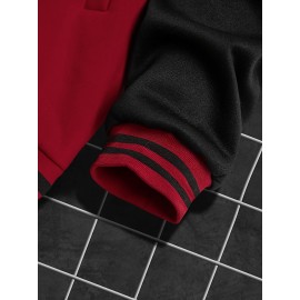 Men's Large Size Baseball Jacket with Letter 'M' Print (for Miami/other letters) - Buttonless Snap Closure, Machine-Washable Polyester Coat, Pockets - Casual Winter Outerwear for Big & Tall, Christmas Gift (No hat Included), PLUS SIZE