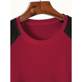 7pcs Men'S Plus Size T-Shirts - Casual Crew Neck, Short Sleeve, Color Block Design, Polyester, Summer Sporty Tops with 