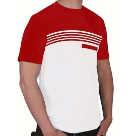 3pcs Men'S Casual Crew Neck Short Sleeve T-Shirts - Light Gray with White Horizontal Stripes, Regular Fit, Slight Stretch Fabric, Stylish Black Watch Accessories, Casual Attire|Striped Tee|Stretchy Fabric, PLUS SIZE