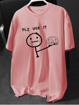 Plus Size Men's Short Sleeve T-Shirt Street Style, Funny Creative Doodle 