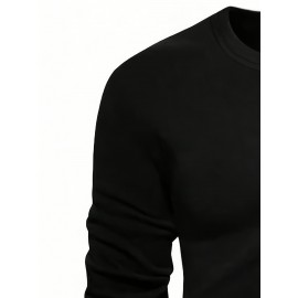 [Soft Plus Size T-Shirts] 4pcs Men's Plus Size Long Sleeve T-Shirt Set - Soft & Comfortable, 95% Polyester 5% Spandex, Solid Color, Round Neck, Casual Style, Perfect for Fall, Daily Wear