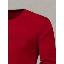 [Soft Plus Size T-Shirts] 4pcs Men's Plus Size Long Sleeve T-Shirt Set - Soft & Comfortable, 95% Polyester 5% Spandex, Solid Color, Round Neck, Casual Style, Perfect for Fall, Daily Wear