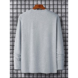 [Soft Plus Size T-Shirts] 4pcs Men's Plus Size Long Sleeve T-Shirt Set - Soft & Comfortable, 95% Polyester 5% Spandex, Solid Color, Round Neck, Casual Style, Perfect for Fall, Daily Wear