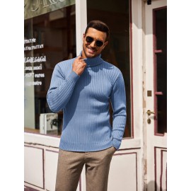 Plus Size Men'S Slim Fit Turtleneck Sweater Casual Warm Pullover Sweater Ribbed Sweater, Basic Style Top, Perfect for Fall/Winter Daily And Outdoor Wear