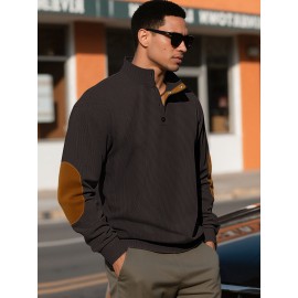 Men'S Corduroy Sweatshirt - Oversized Long Sleeve Pullover with Stand Collar, Green & Brown Striped Casual Sweater, All-Season Comfortable Loose Fit for Outdoor & Casual Attire, Plus Size Available, Easy Care (Ideal for Bowling & Casual Outfits)
