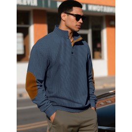 Men'S Corduroy Sweatshirt - Oversized Long Sleeve Pullover with Stand Collar, Green & Brown Striped Casual Sweater, All-Season Comfortable Loose Fit for Outdoor & Casual Attire, Plus Size Available, Easy Care (Ideal for Bowling & Casual Outfits)