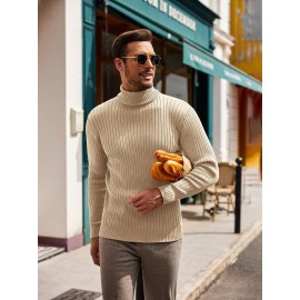 Men's Slim Fit Ribbed Turtleneck Sweater - Lightweight Knit Pullover for Fall/Winter, Casual Long Sleeve, Machine Washable, Solid Color, Comfortable Casual Attire, PLUS SIZE
