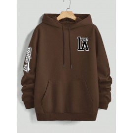 Men's Casual Hooded Sweater with Logo & 1985 Print - Oversized Brown Hoodie, Loose Fit Long Sleeve Pullover, Vintage Lettering, Machine Washable for Spring/Fall Layering (No Transparency), PLUS SIZE