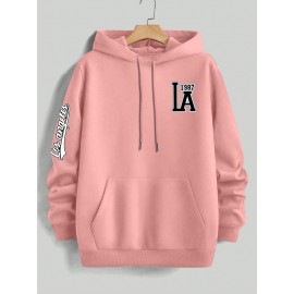 Men's Casual Hooded Sweater with Logo & 1985 Print - Oversized Brown Hoodie, Loose Fit Long Sleeve Pullover, Vintage Lettering, Machine Washable for Spring/Fall Layering (No Transparency), PLUS SIZE