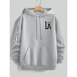 Men's Casual Hooded Sweater with Logo & 1985 Print - Oversized Brown Hoodie, Loose Fit Long Sleeve Pullover, Vintage Lettering, Machine Washable for Spring/Fall Layering (No Transparency), PLUS SIZE