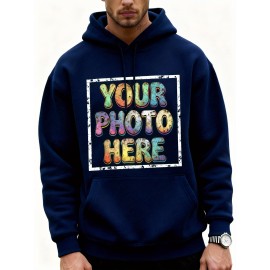 Customizable Men'S Hoodie - Personalized Front & Back Printing with Your Photo/Text/Logo - Soft Pullover Sweatshirt, Loose Fit Hooded Sweatshirt with Pockets, Durable Fabric for Corporate Branding, Birthday Gifts & Streetwear - Custom Graphic Design
