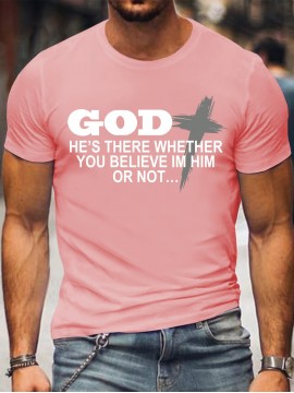 [Plus Size Crew Neck Tee] Men's Plus Size Crew Neck T-Shirts | Casual Polyester Knit Fabric with Slogan Print | Medium Stretch | Regular Fit | All-Season Adult Tops with Alphabet Pattern